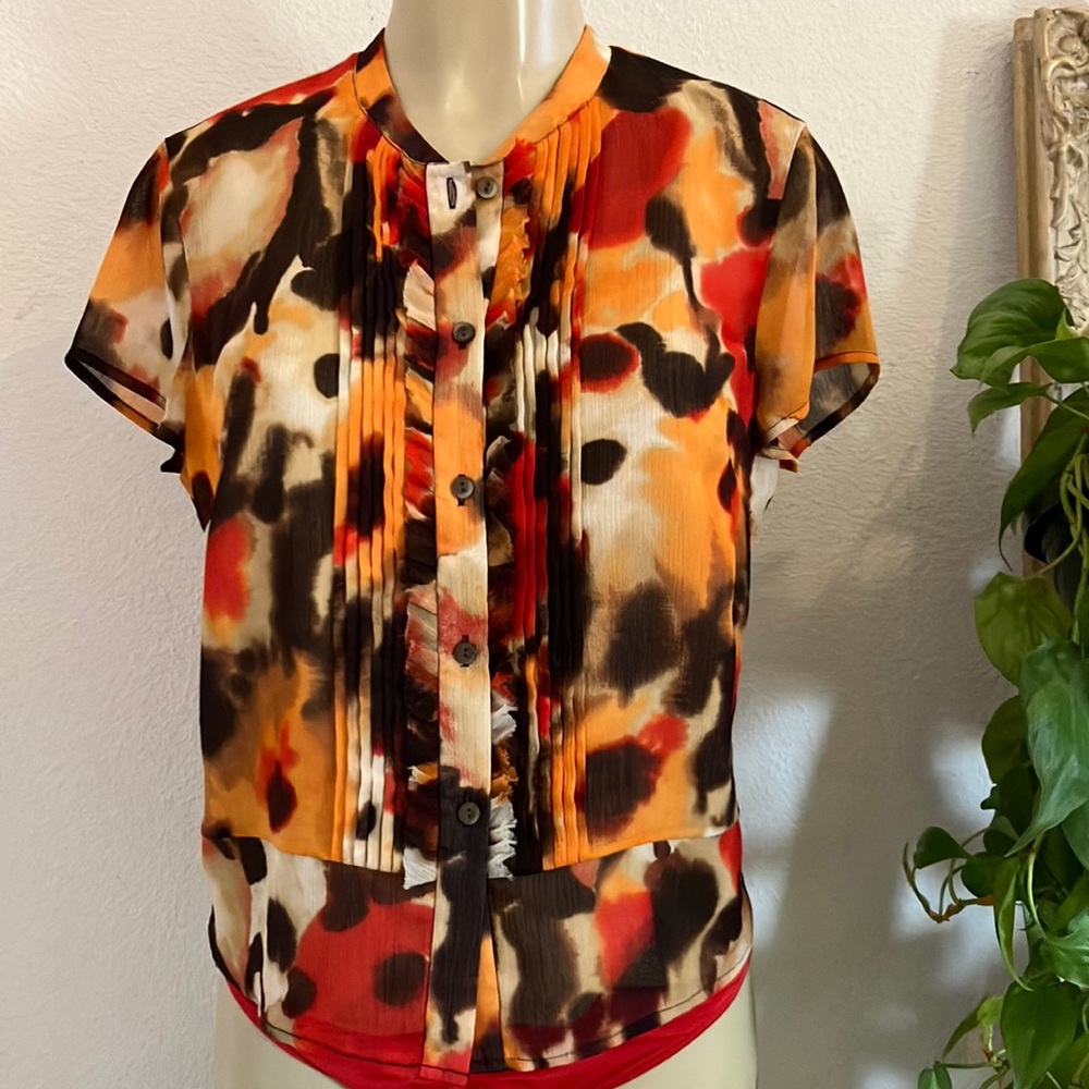 Blouse Jones New York Collection orange Red Tan Brown